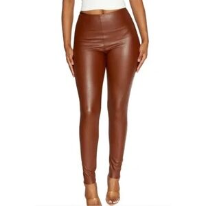 Naked Wardrobe Brown Pull On Faux Leather Legging S NWOT